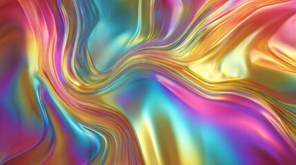 Obraz premium Glossy Metallic Swirl of Blue, Purple, Pink, Yellow, and Gold with Fluid Gradient Texture on Black Background in Abstract Digital Composition