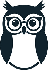 Stylized silhouette of a wise owl wearing glasses