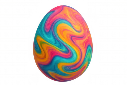 Easter egg with vibrant marbled design, abstract psychedelic swirls, colorful patterned texture, transparent background - Powered by Adobe
