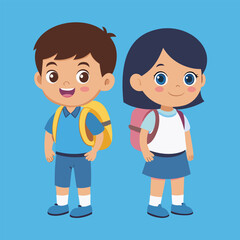 Fototapeta premium Cute cartoon happy children in asian student uniform. character people vector illustration drawing.