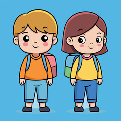 Cute cartoon happy children in asian student uniform. character people vector illustration drawing.