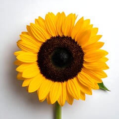 Fototapeta premium A vibrant sunflower, viewed from above, against a stark white background