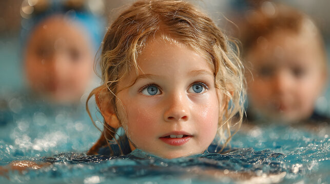 Children learning to swim during a school swim class