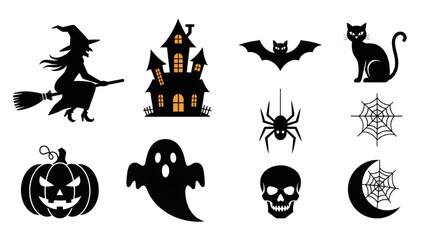 Obraz premium Halloween Vector Icon Set – Line Art Design AI EPS PNG JPEG