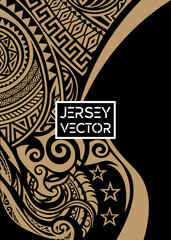 Polynesian Tribal Tattoo Style Jersey Vector, Maori, Samoan inspired t shirt with ornate tribal motifs, Traditional, Ethnic, Tribal Jersey Customizable, sport creative jersey design, football.