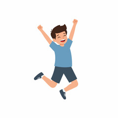 Cartoon Style Cheerful Boy Jumping with Joyful Expression Character Illustration