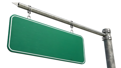 Green road sign isolated on transparent background