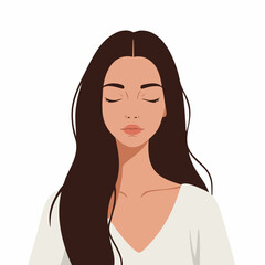 Minimalist Flat Style Portrait of Young Woman with Long Hair Illustration