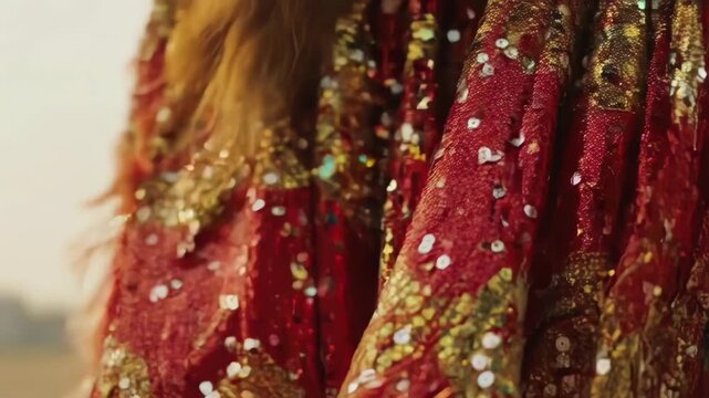 Chinese Lion Dance Costume Texture - Macro Loop. This abstract and festive background captures the energy and detail of the traditional celebration.