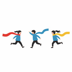 Flat Illustration of Active Children Running with Colorful Scarf Characters