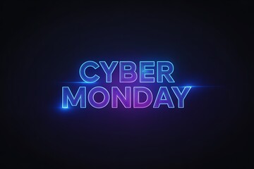 Electric neon 'CYBER MONDAY' text glows with vibrant blue and purple hues against a dark, moody background, perfect for announcing major online sales events.