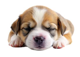 Beautiful sleeping baby dog isolated on a white background