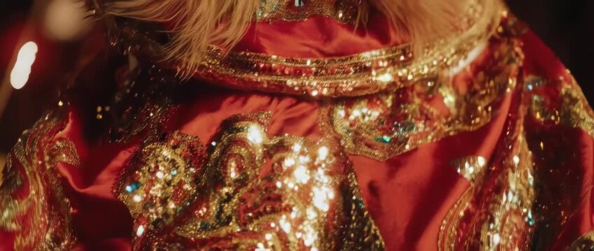 Chinese Lion Dance Costume Texture - Macro Loop. This abstract and festive background captures the energy and detail of the traditional celebration.