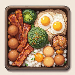 픽셀 형태로 표현한 정갈한 도시락 사진