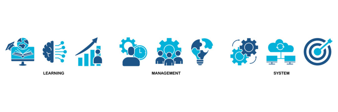LMS icon set vector illustration concept for learning management system, educational courses, training and development programs with online learning, administration, growth, and automation icon