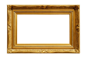 A gold framed picture with a white background. The frame is ornate and the picture is empty