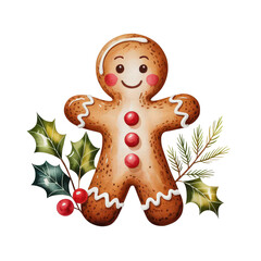 Cheerful Gingerbread Man Surrounded by Festive Holly Decor
