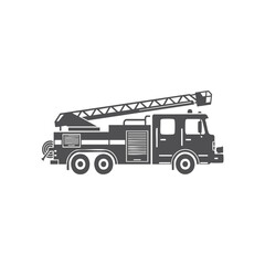 Dynamic Black Fire Truck Icon with Ladder, Top-Selling Vector Art for Emergency Services Graphic Projects