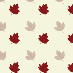 Seamless autumn background with red and beige leaves on light backdrop for seasonal design and decoration