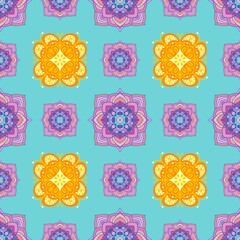 Colorful Mandala Seamless Pattern Orange Pink Turquoise
