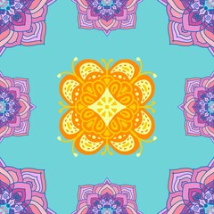 Colorful Mandala Seamless Pattern Orange Pink Turquoise