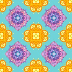 Colorful Mandala Seamless Pattern Orange Pink Turquoise