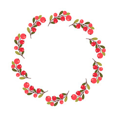 Autumn wreath with rowan branches and red berries