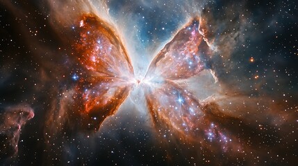 A vibrant butterfly nebula with glowing wings amidst a starry expanse in the deep cosmos view