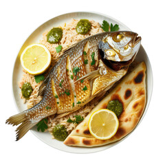 Grilled Whole Fish with Rice and Naan Bread