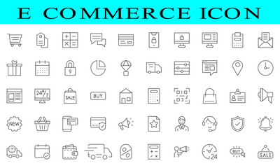 Ecommerce icon collection set. Containing shopping cart, sale tag, bag, credit cards, search, basket, quality icon. Simple flat vector.