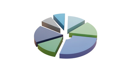 Dynamic 3D pie chart for business presentations, visualizing market share and strategic data analysis, perfect for reports and infographics to enhance understanding