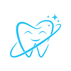 Blue tooth logo icon, tooth symbol for dental clinic or dentistry medical center.  flat vector illustration design.