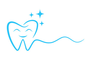 Blue tooth logo icon, tooth symbol for dental clinic or dentistry medical center.  flat vector illustration design.