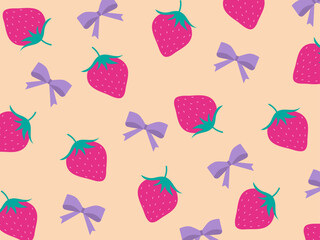 レトロないちごとリボンの背景