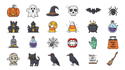 Halloween Vector Icon Set – Line Art Design AI EPS PNG JPEG