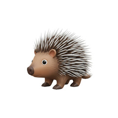 A charming and adorable cartoon hedgehog with spiky white quills and a brown body stands on a clean white background.