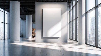 Modern office building interior with large glass windows bright natural light spacious design urban cityscape view contemporary architecture professional environment scenic scenery