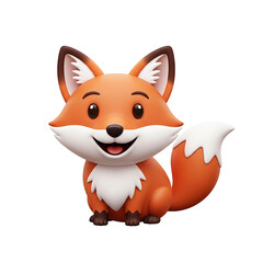 Fototapeta premium Cute cartoon fox with orange fur and white accents, sitting upright.