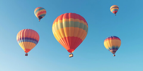 Obraz premium Colorful Hot Air Balloons Floating Gracefully in Clear Blue Sky
