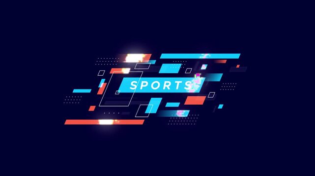 Dynamic sports motion graphics with abstract geometric shapes in blue and orange, creating energetic animations for athletics, fitness, competitions, and event promotions. Sports celebrations