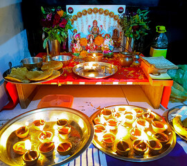 Hindu Festival Puja with Lakshmi and Ganesha Idol