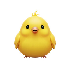 A cute, round, yellow chick with a small beak and tiny feet, isolated on white.
