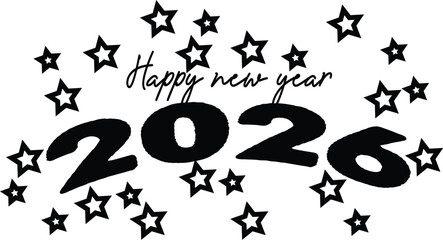 Vector art of happy new year 2026 text with stars
