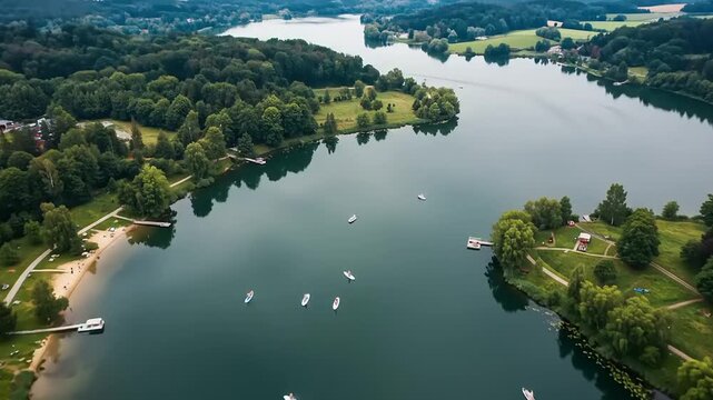 Aerial View of Lake Starnberg, Bavaria, Germany with Boats and Lush Green Scenery