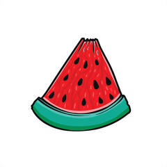 Watermelon slice upright with retro illustration style. Ripe watermelon and juicy piece on a white