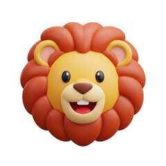 Naklejka premium A cute, cartoonish 3D rendering of a lion's face with a large, fluffy mane.