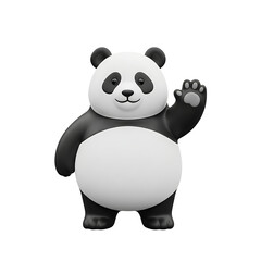 Obraz premium A cute, smiling panda bear waving its paw, rendered in a 3D cartoon style.