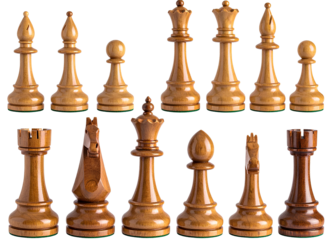 Classic Wooden Chess Pieces Set Isolated on White Background PNG