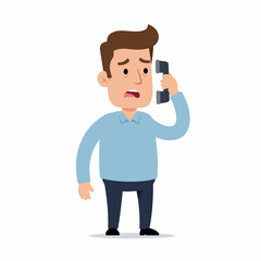 Flat Illustration Worried Man Receiving Bad News Via Telephone Call
