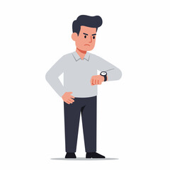 Flat Style Irritated Businessman Checking Watch Time Management Illustration